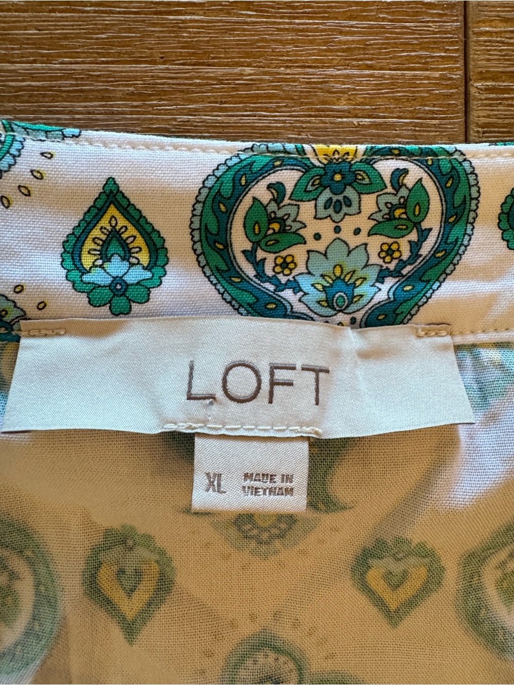 LOFT Teal and off white with yellow accents Paisley Print Blouse cotton blend - Picture 3 of 8